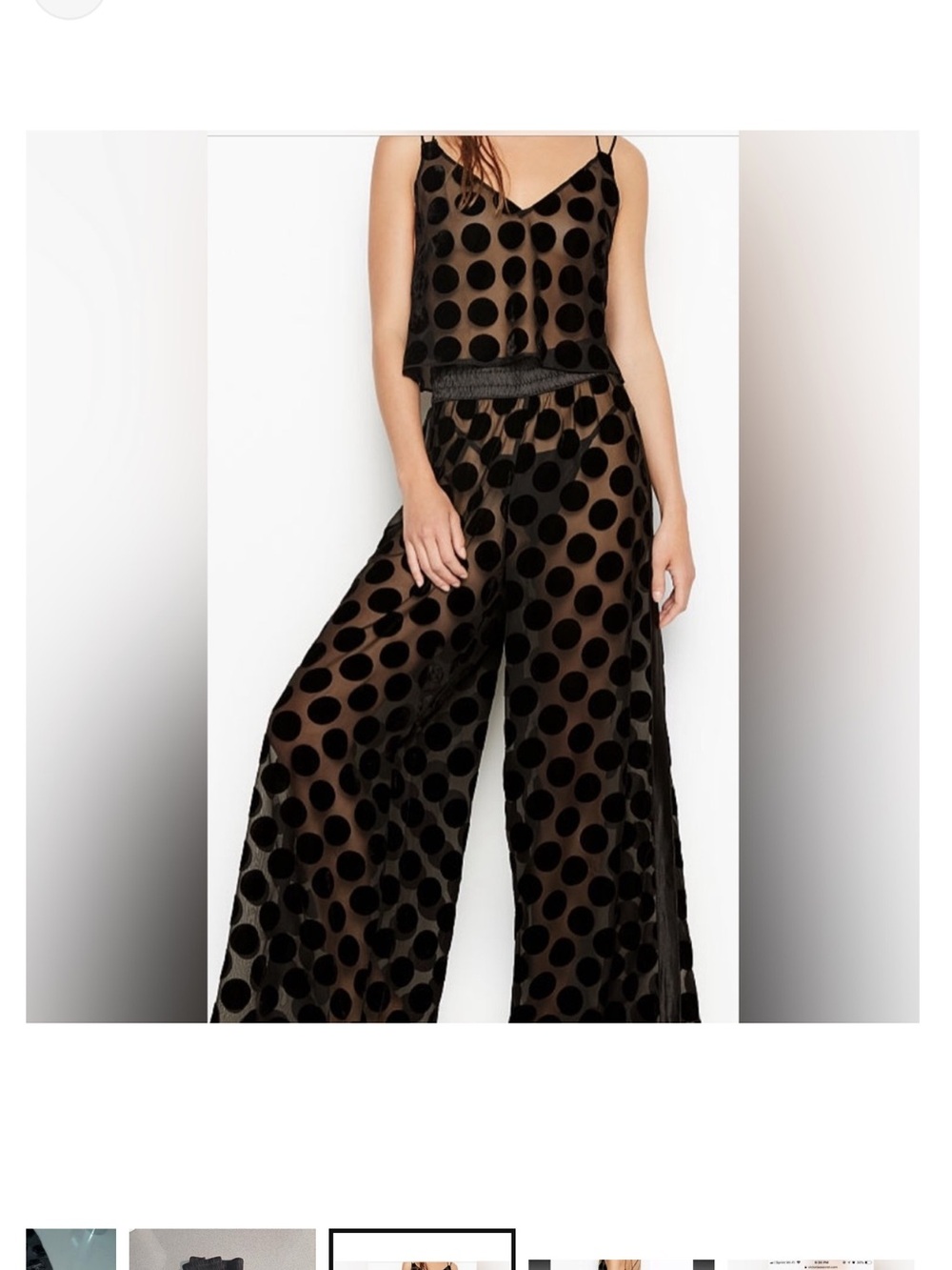 Victoria's Secret Black sheer velvet Polka Dot Wide-Leg pants and tank top (set)